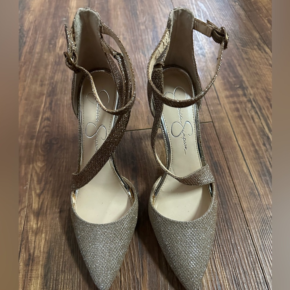 Jessica Simpson Rose Gold High Heels with Ankle and Cross Strap